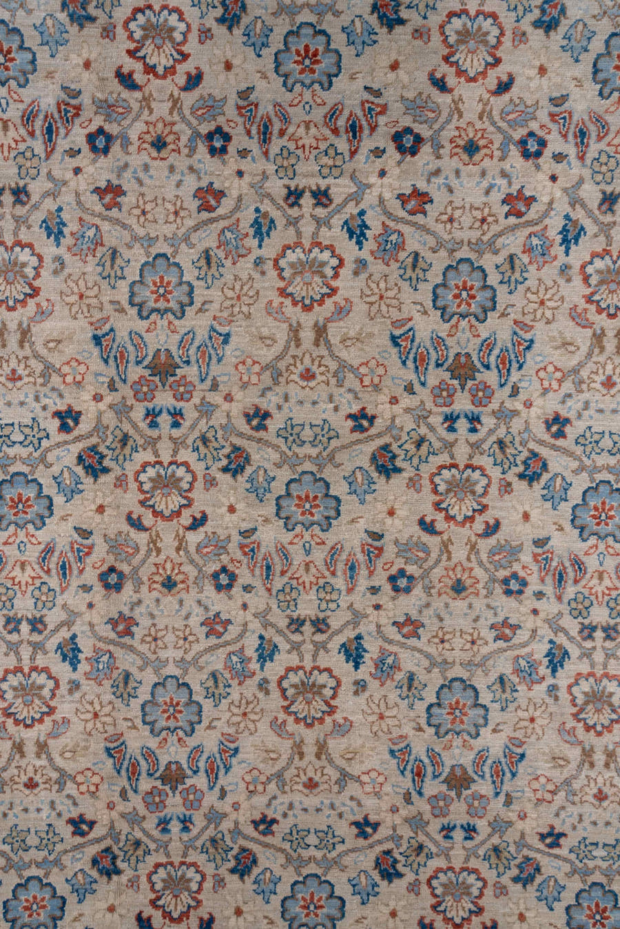 8' x 10' one-of-a-kind handmade vintage Afghan large size rug. Color palette: ivory, sky_blue, taupe, rust, slate, rose