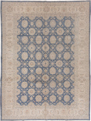 9' x 12' one-of-a-kind handmade vintage Afghan large size rug. Color palette: ivory, blue, beige, taupe, camel, slate