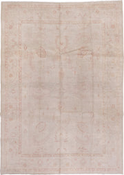 8' x 11' one-of-a-kind handmade vintage Afghan large size rug. Color palette: ivory, blush, cream, taupe, pale rose, pink