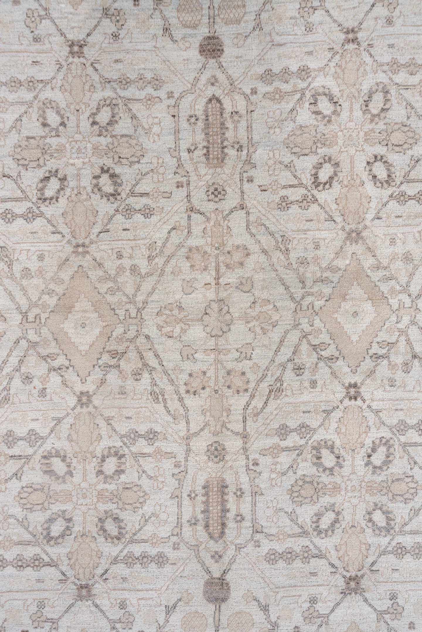 5' x 9' one-of-a-kind handmade vintage Afghan medium size rug. Color palette: ivory, taupe, beige, sand, camel, light brown