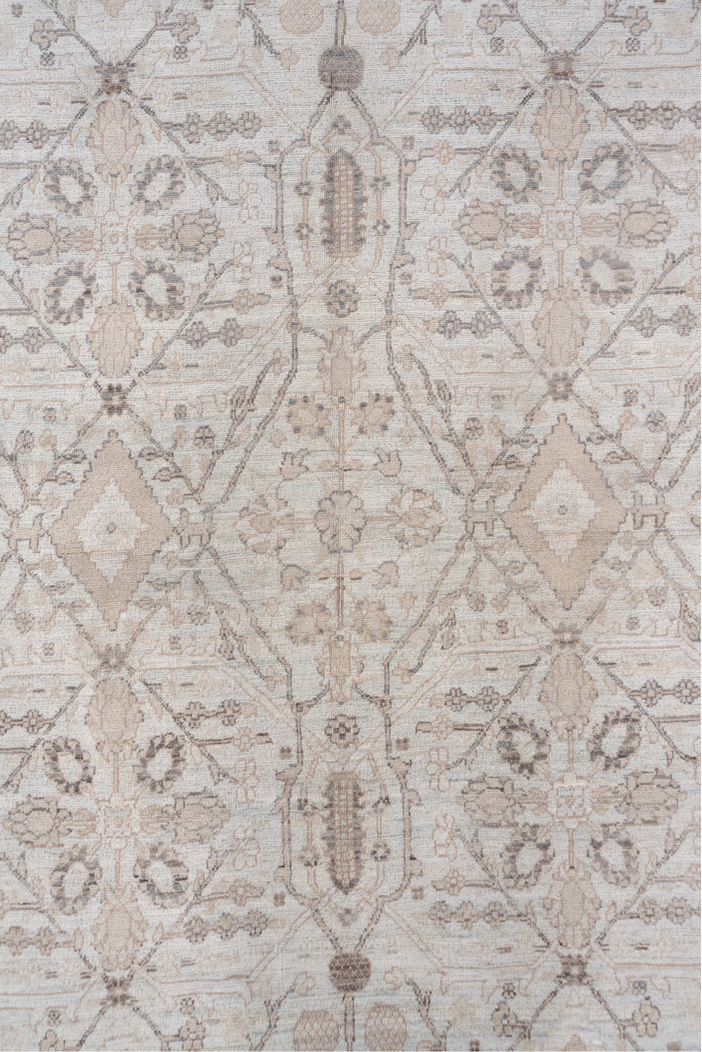 5' x 9' one-of-a-kind handmade vintage Afghan medium size rug. Color palette: ivory, taupe, beige, sand, camel, light brown