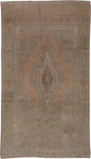 6' x 10' one-of-a-kind handmade vintage Oushak large size rug. Color palette: taupe, beige, blush, sage, ivory, dusty rose