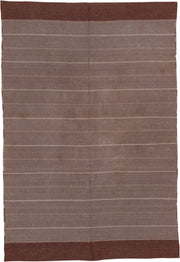 6' x 9' one-of-a-kind handmade vintage Flatweave medium size rug. Color palette: brown, taupe, ivory, mahogany, beige, gray