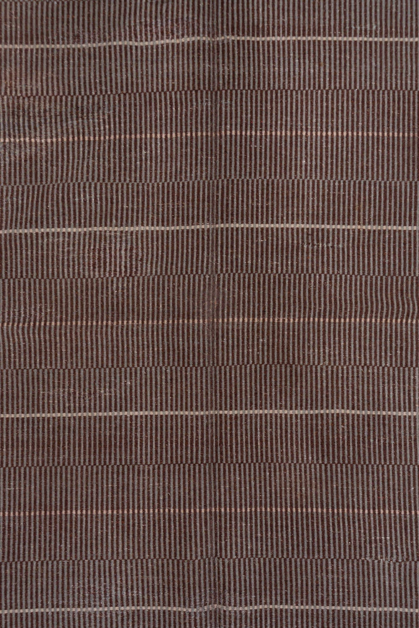 6' x 9' one-of-a-kind handmade vintage Flatweave medium size rug. Color palette: brown, taupe, ivory, mahogany, beige, gray