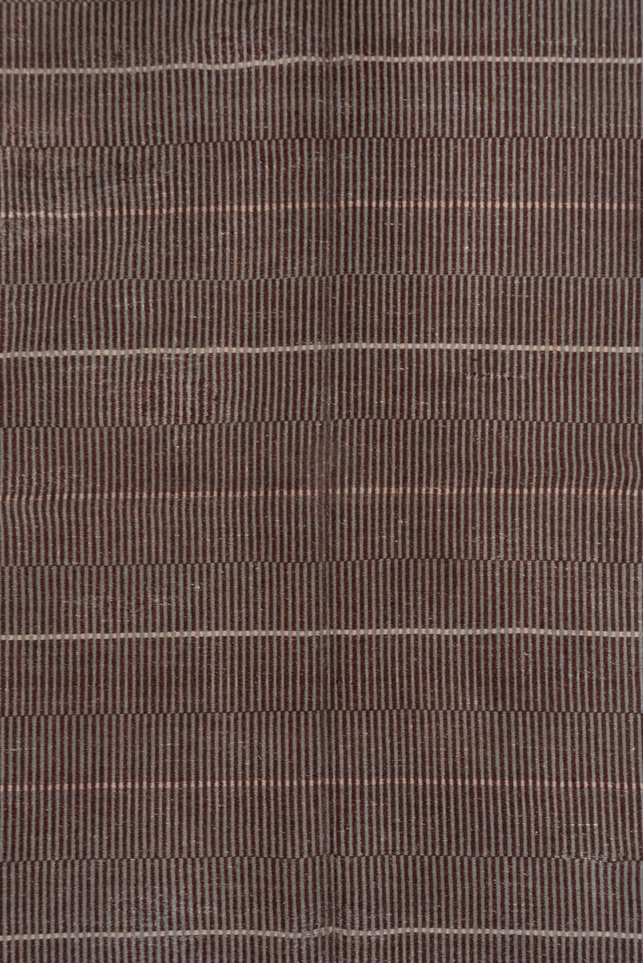 6' x 9' one-of-a-kind handmade vintage Flatweave medium size rug. Color palette: brown, taupe, ivory, mahogany, beige, gray