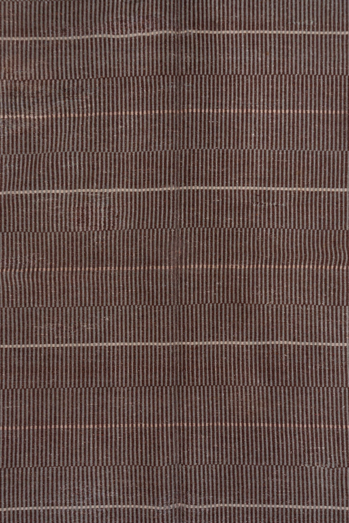 6' x 9' one-of-a-kind handmade vintage Flatweave medium size rug. Color palette: brown, taupe, ivory, mahogany, beige, gray