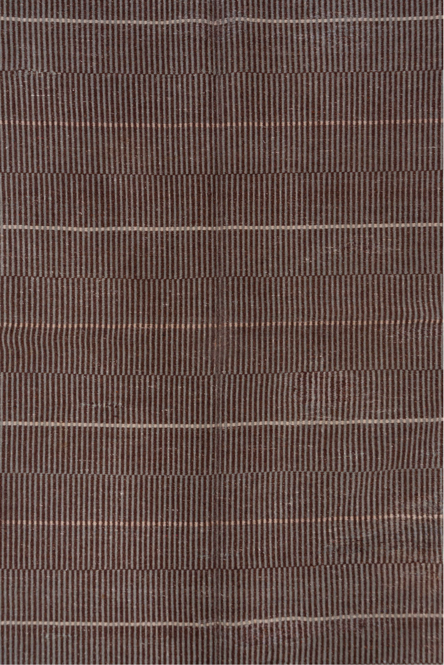 6' x 9' one-of-a-kind handmade vintage Flatweave medium size rug. Color palette: brown, taupe, ivory, mahogany, beige, gray