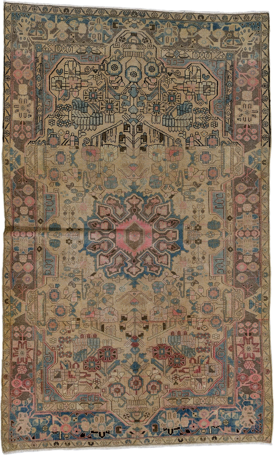 5' x 8' one-of-a-kind handmade vintage Hamadan medium size rug. Color palette: ivory, sky blue, brown, rose, taupe, charcoal