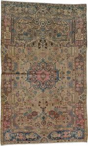 5' x 8' one-of-a-kind handmade vintage Hamadan medium size rug. Color palette: ivory, sky blue, brown, rose, taupe, charcoal