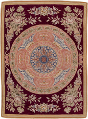 2' x 3' one-of-a-kind handmade antique Needlepoint small size rug. Color palette: burgundy, blush, ivory, beige, sage