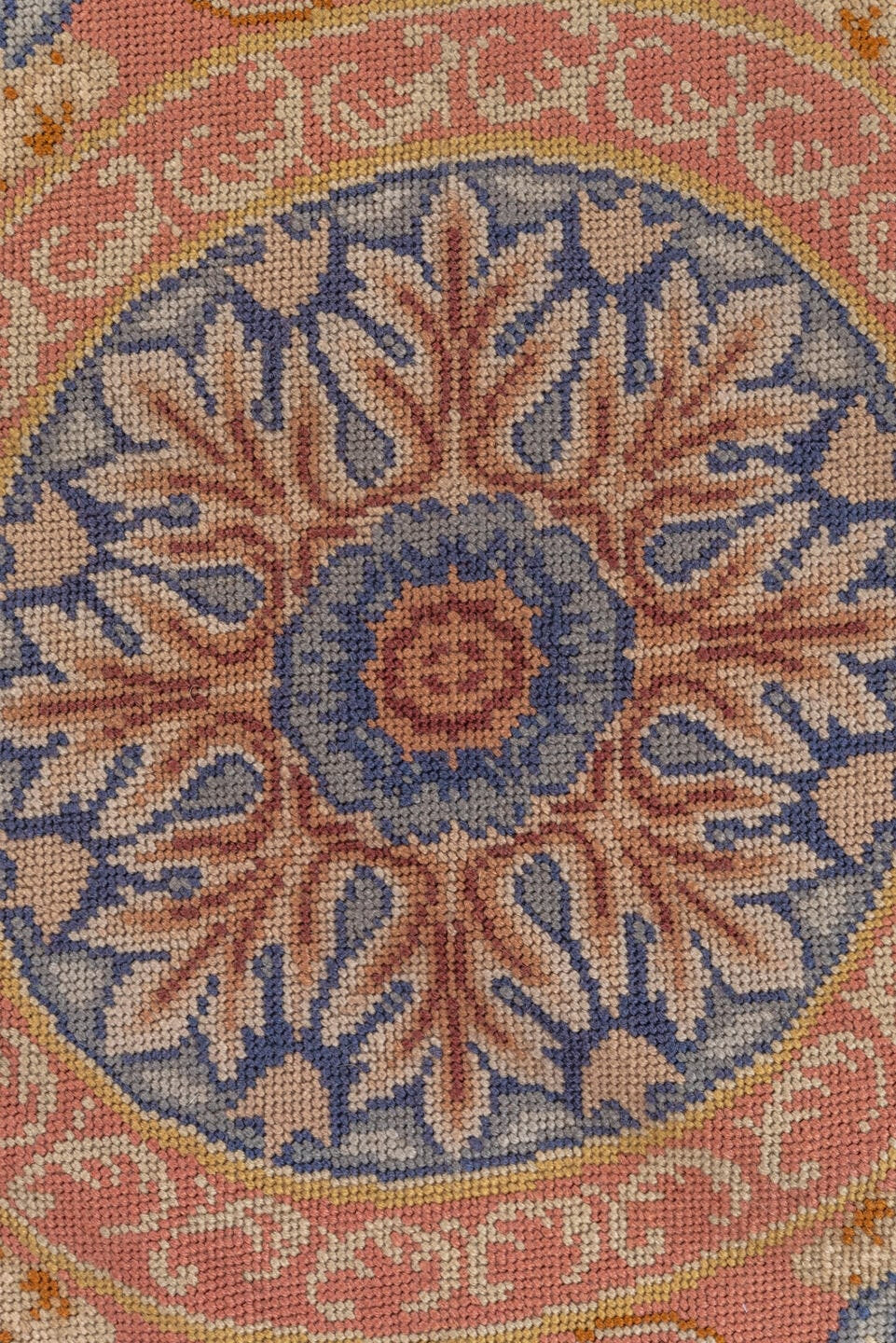2' x 3' one-of-a-kind handmade antique Needlepoint small size rug. Color palette: burgundy, blush, ivory, beige, sage