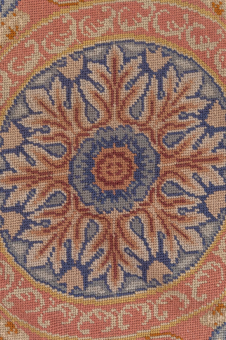 2' x 3' one-of-a-kind handmade antique Needlepoint small size rug. Color palette: burgundy, blush, ivory, beige, sage