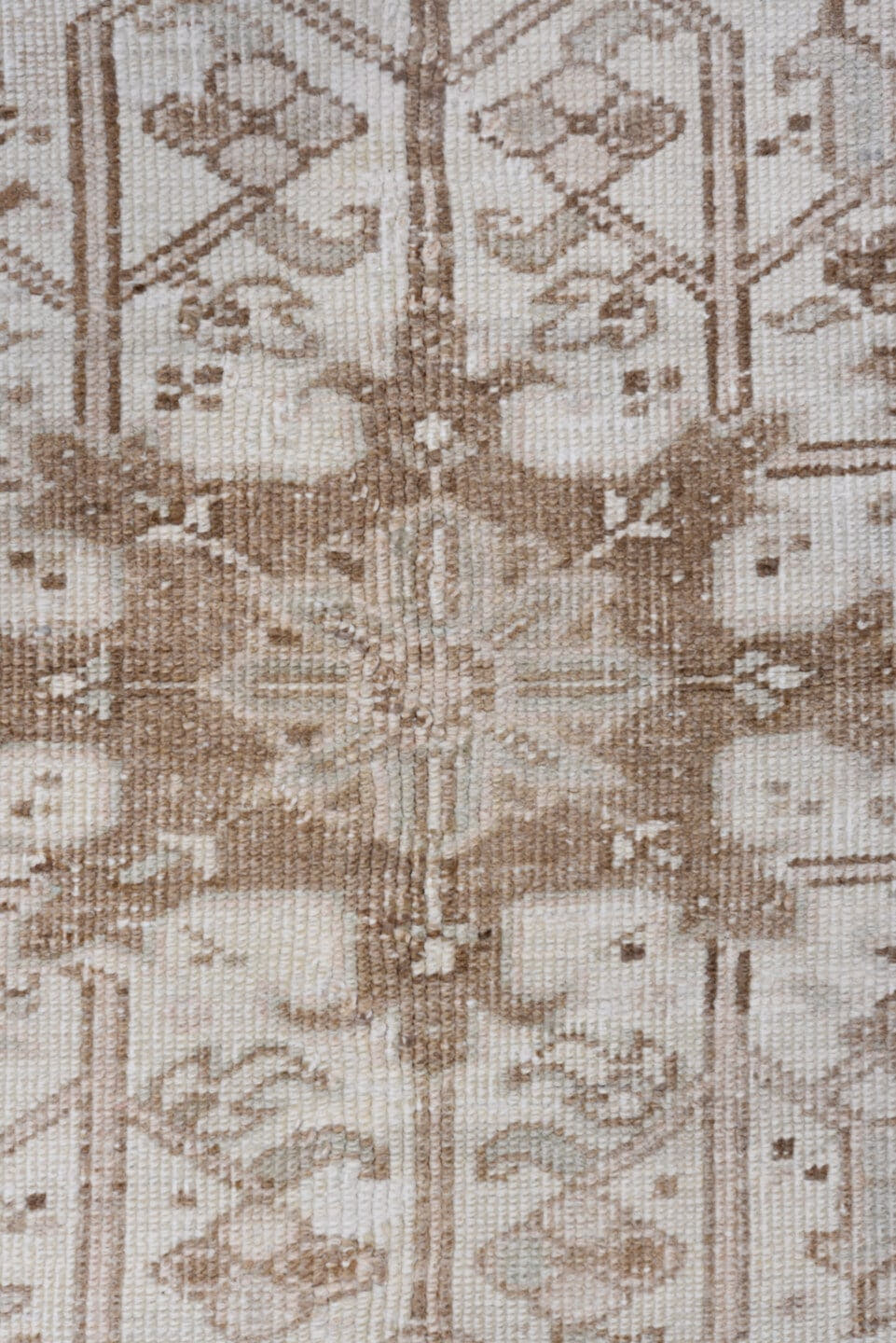 10' x 13' one-of-a-kind handmade antique Heriz large size rug. Color palette: ivory, taupe, beige, camel, sand, light brown
