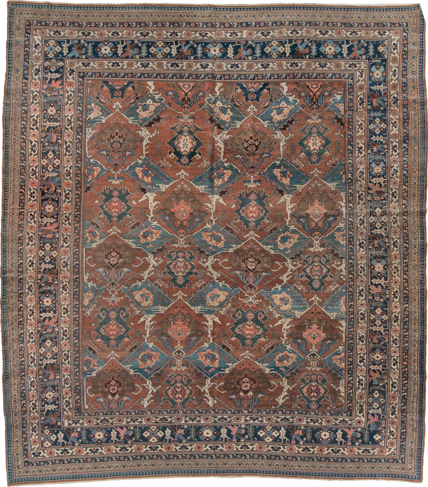 9' x 10' one-of-a-kind handmade vintage Bakhshayesh large size rug. Color palette: arapawa, black, blue, brown, gray
