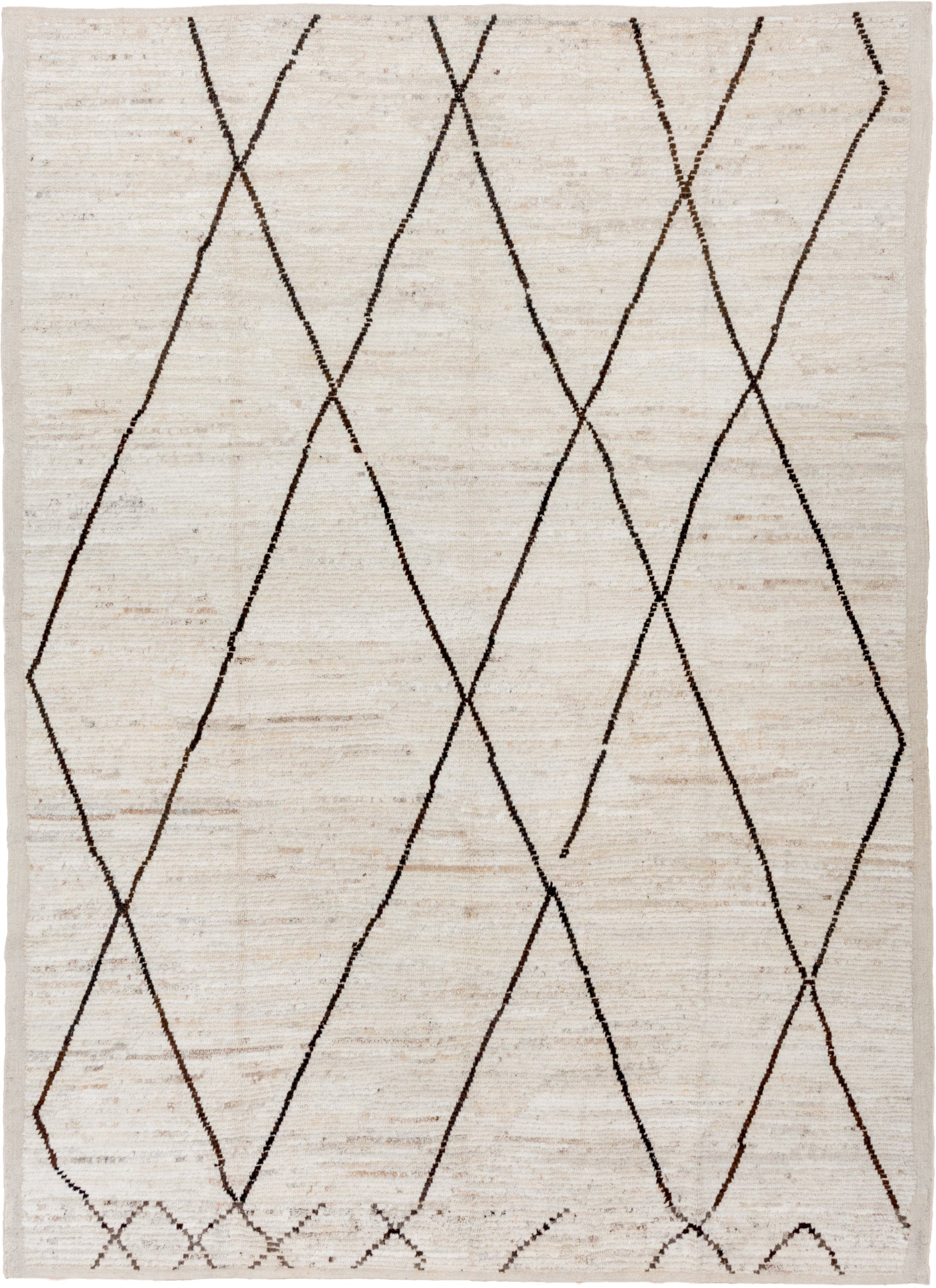 8' x 12' one-of-a-kind handmade vintage Tulu large size rug. Color palette: ivory, brown, cream, taupe, beige, gray