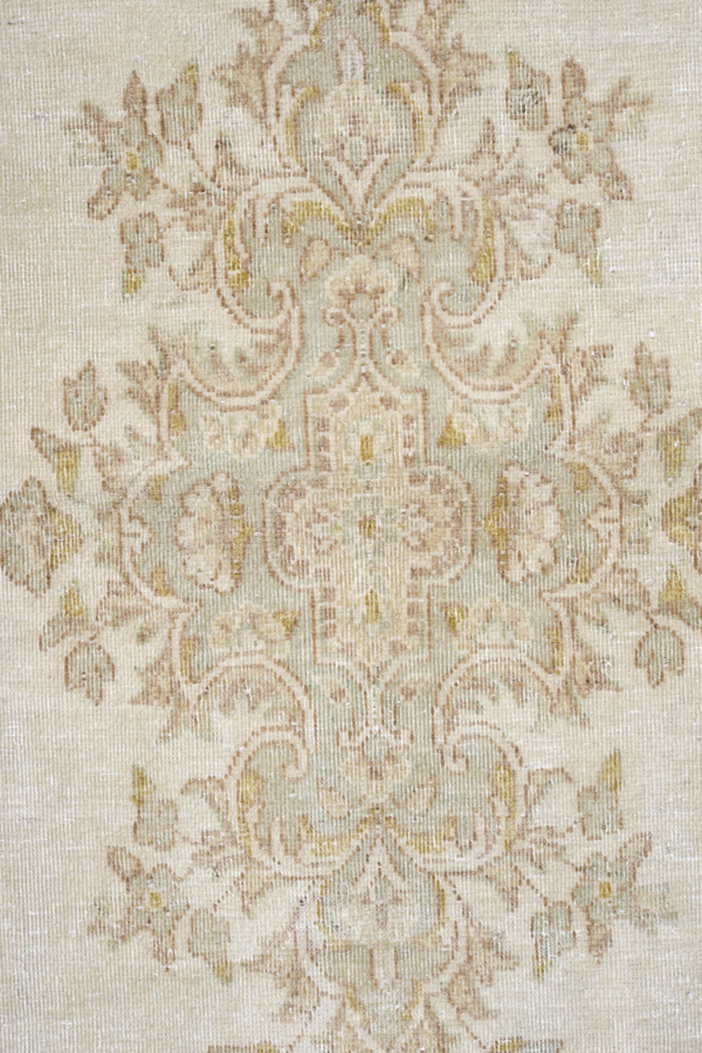 4' x 6' one-of-a-kind handmade antique Kerman small size rug. Color palette: ivory, beige, taupe, camel, gold, sand, gray