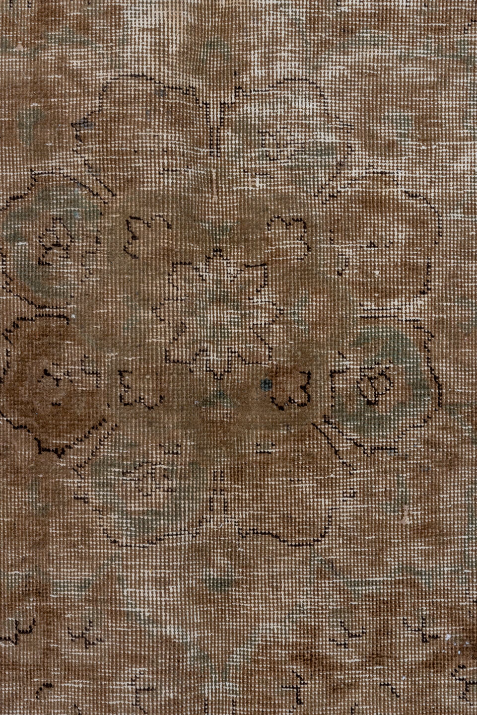 6' x 9' one-of-a-kind handmade vintage Distressed medium size rug. Color palette: brown, gray, light gray, off-white, pink