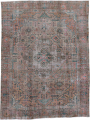 10' x 14' one-of-a-kind handmade vintage Distressed large size rug. Color palette: taupe, blush, teal, coral, ivory, brown
