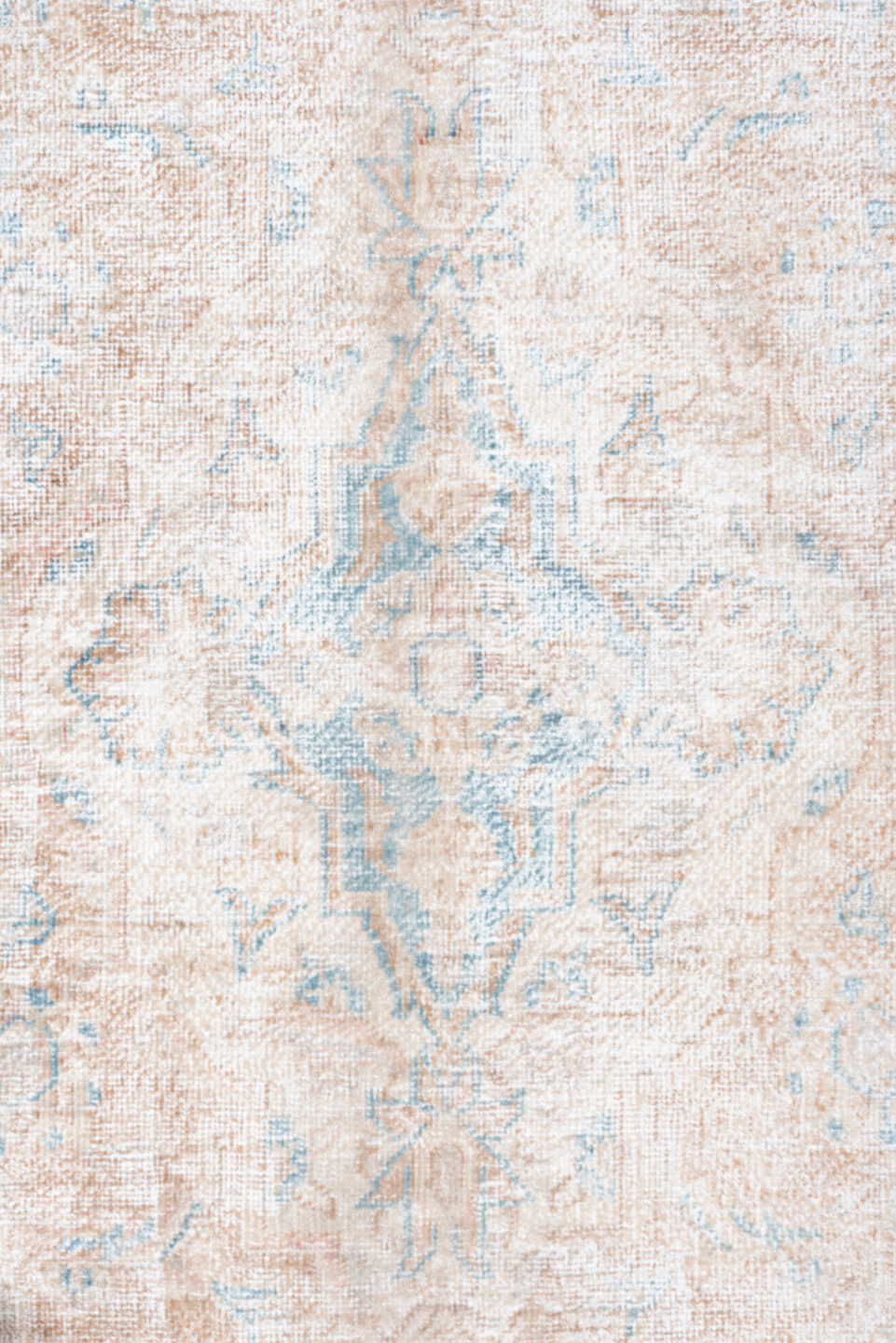 10' x 14' one-of-a-kind handmade vintage Distressed large size rug. Color palette: gainsboro, ghost white, gray, light blue