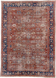 12' x 17' one-of-a-kind handmade vintage Sultanabad oversize rug. Color palette: rust, navy, ivory, sky blue, terracotta