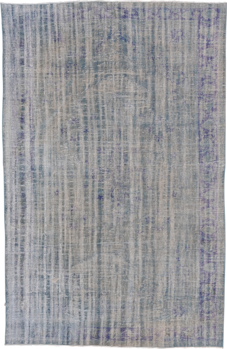 6' x 9' one-of-a-kind handmade antique Sparta medium size rug. Color palette: blue, ivory, lavender, gray, slate, light gray