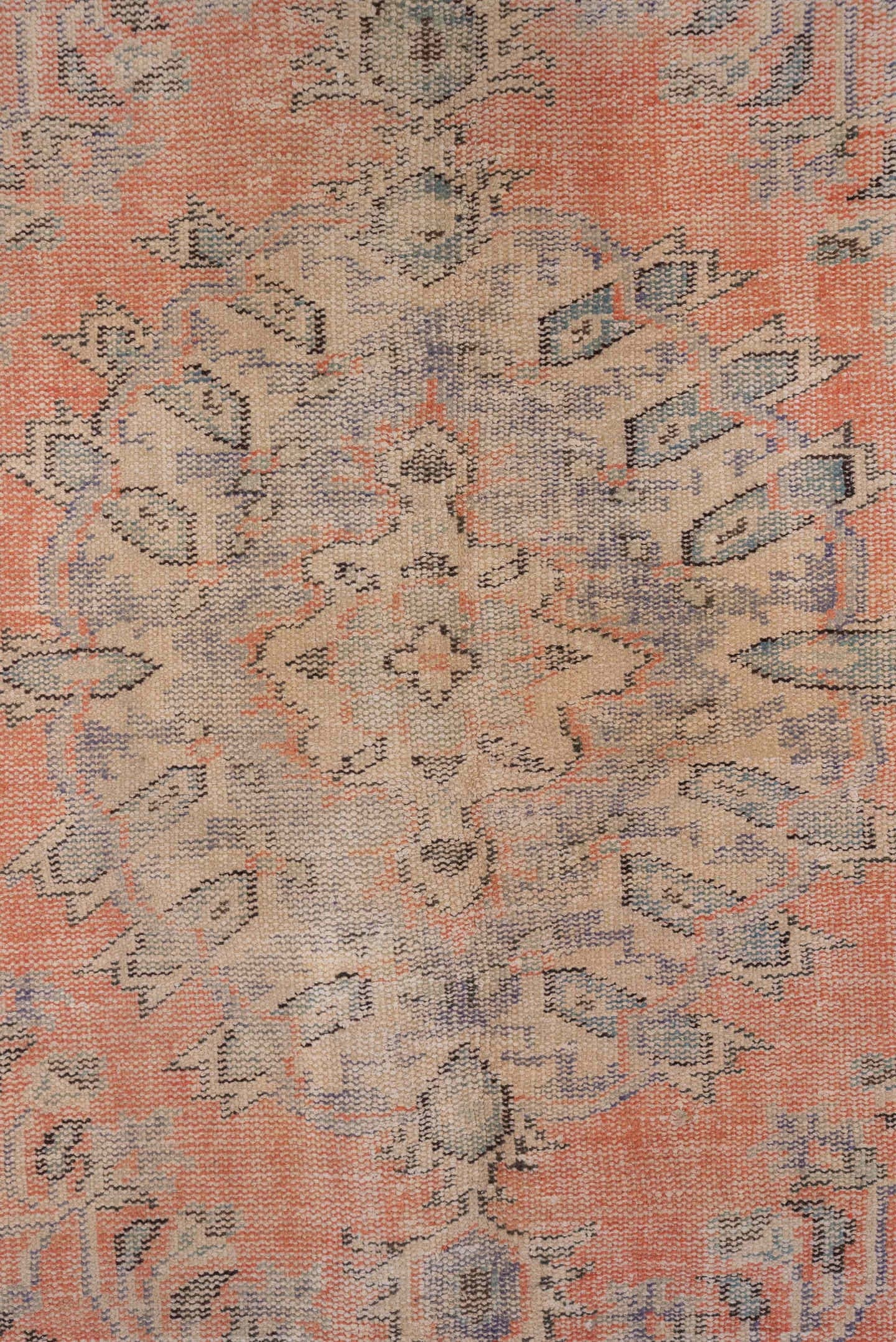 6' x 10' one-of-a-kind handmade vintage Sparta large size rug. Color palette: coral, lavender, ivory, taupe, slate, peach
