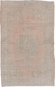 5' x 9' one-of-a-kind handmade vintage Sparta medium size rug. Color palette: blush, ivory, sage, cream, taupe, pink, green