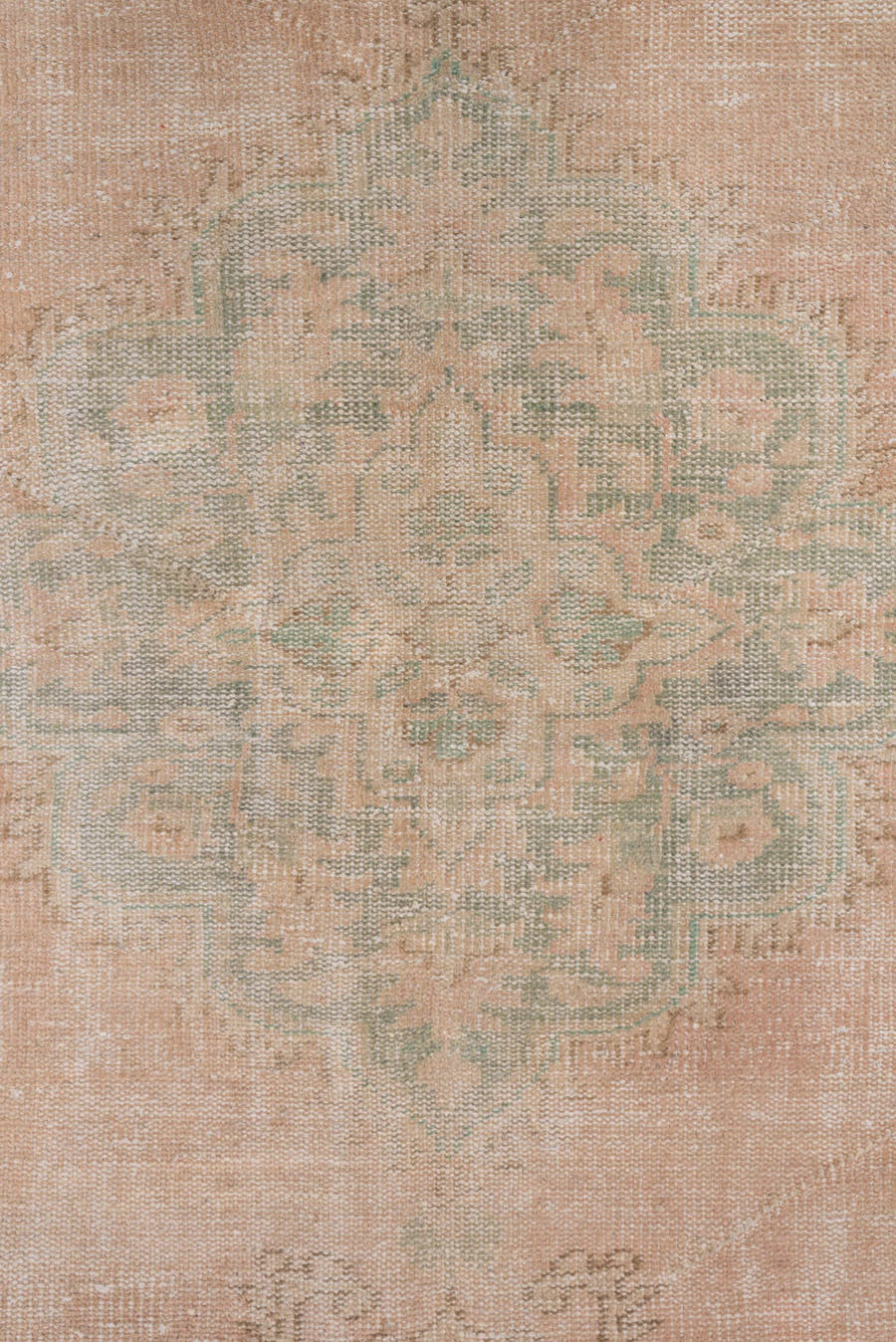5' x 9' one-of-a-kind handmade vintage Sparta medium size rug. Color palette: blush, ivory, sage, cream, taupe, pink, green