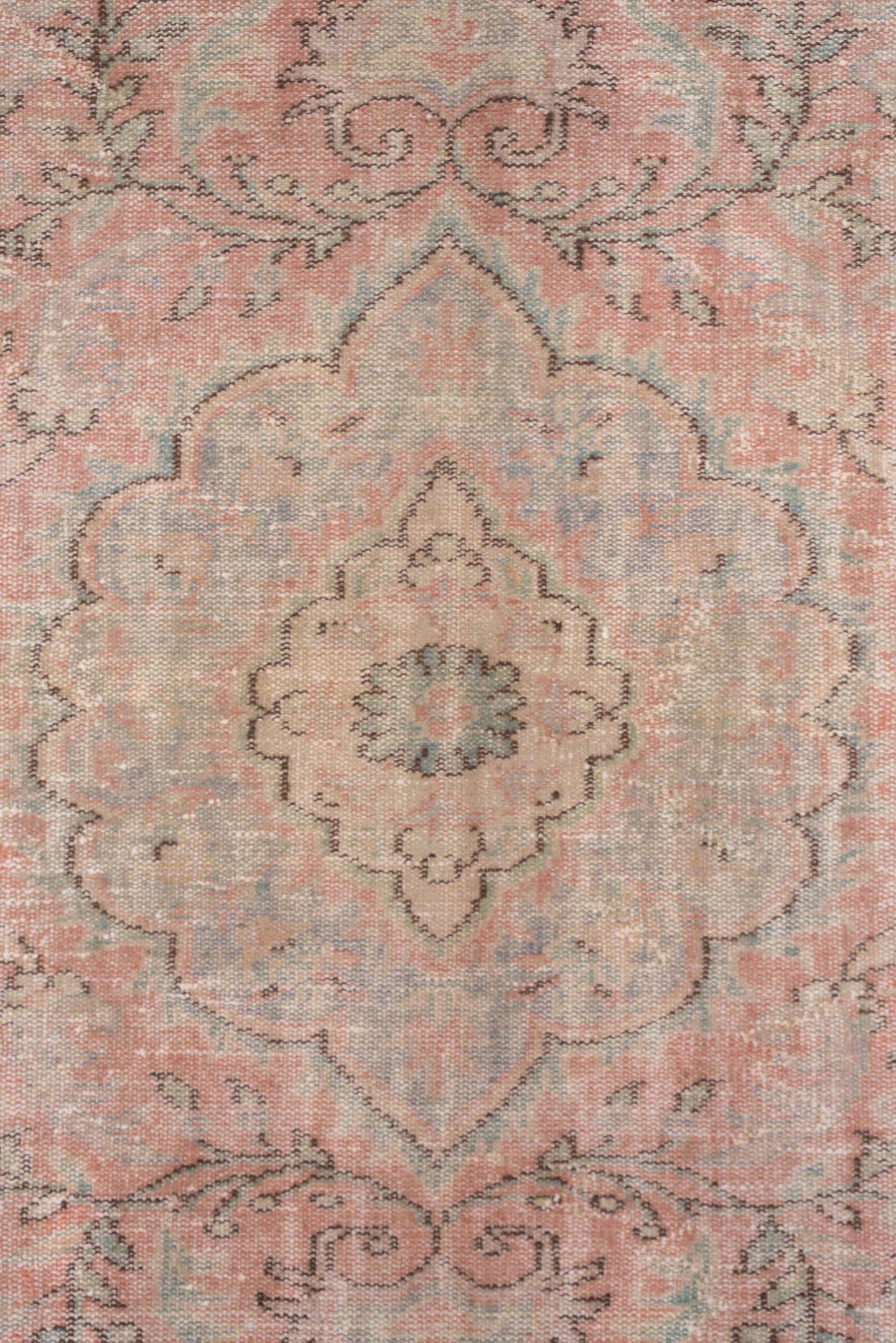 6' x 10' one-of-a-kind handmade vintage Sparta large size rug. Color palette: blush, pale blue, ivory, taupe, sage