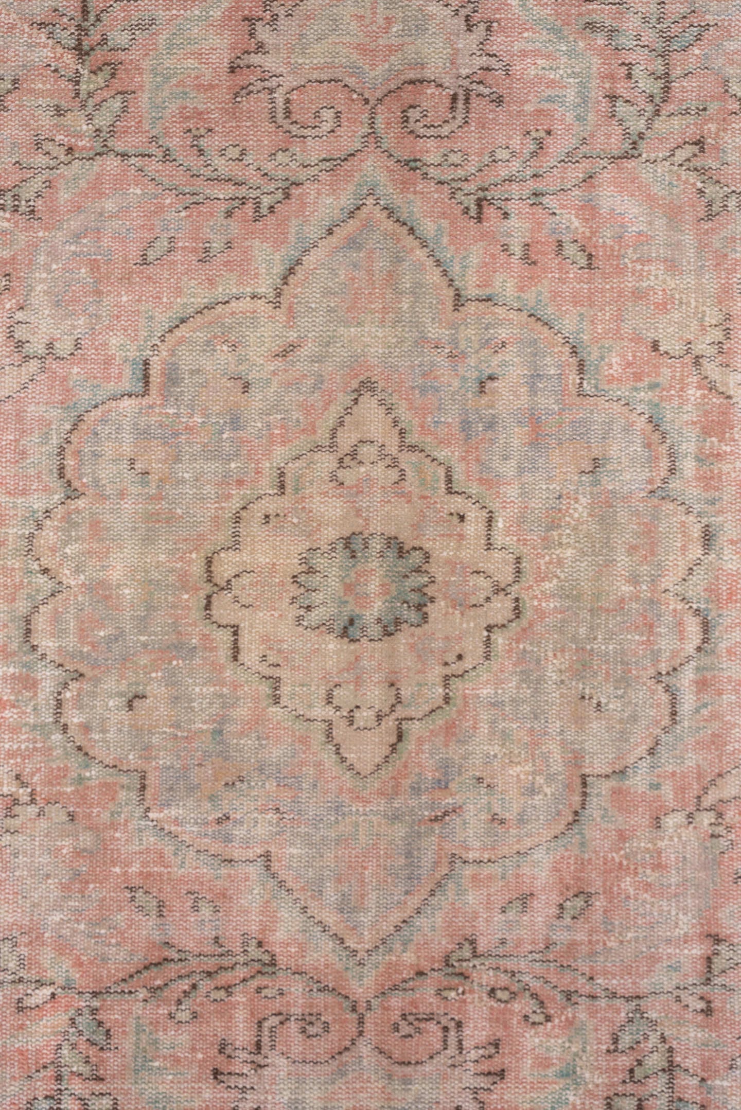 6' x 10' one-of-a-kind handmade vintage Sparta large size rug. Color palette: blush, pale blue, ivory, taupe, sage