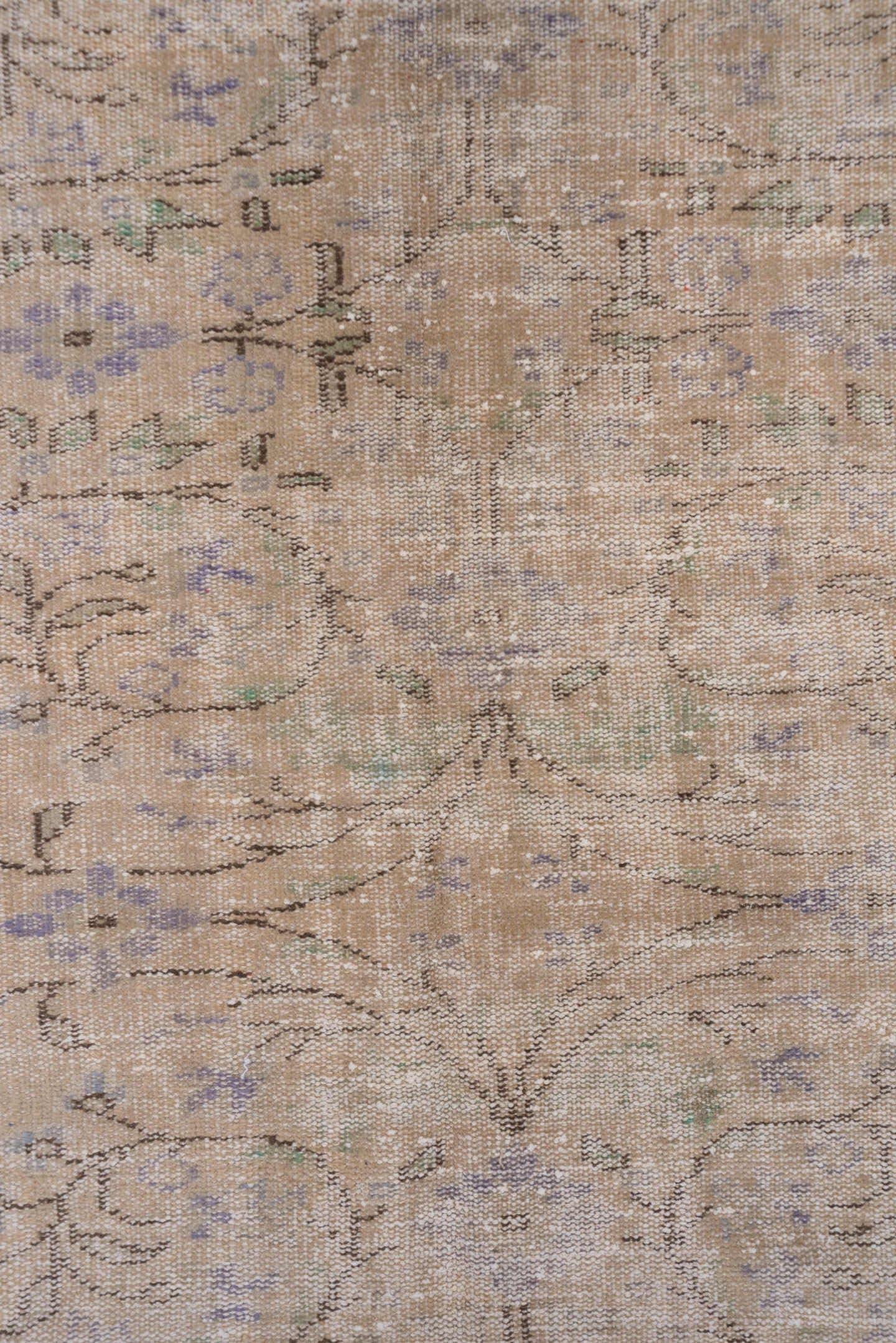6' x 9' one-of-a-kind handmade vintage Sparta medium size rug. Color palette: taupe, beige, ivory, lavender, sage, brown