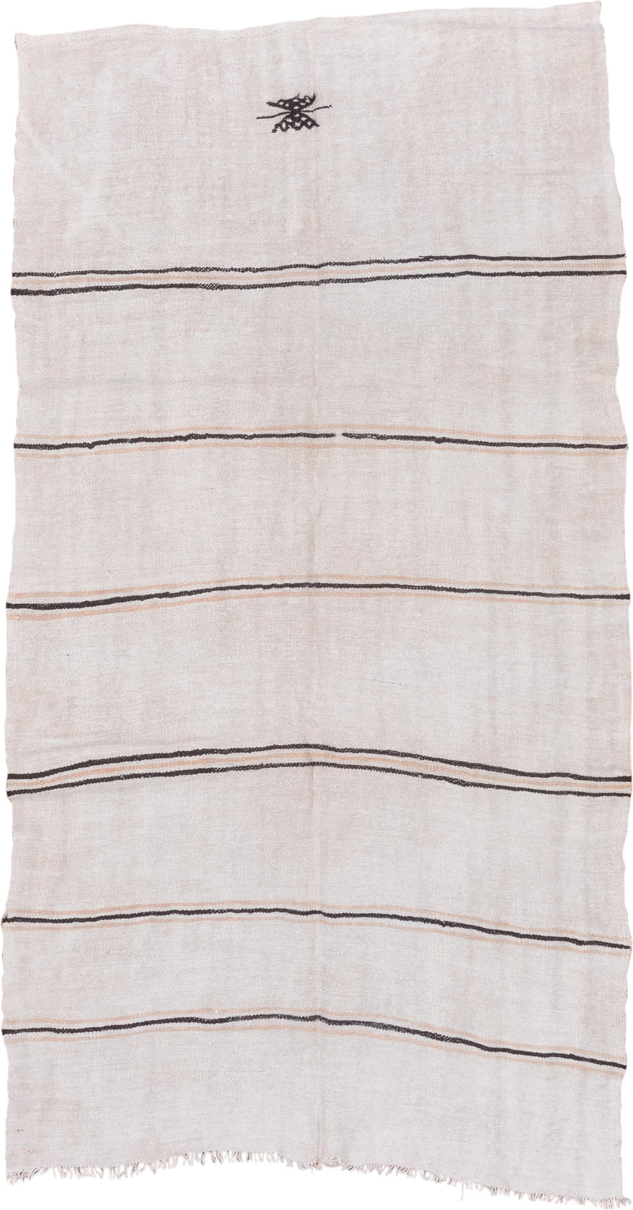 5' x 11' one-of-a-kind handmade vintage Hemp Kilim runner rug. Color palette: ivory, charcoal, taupe, cream, gray, black