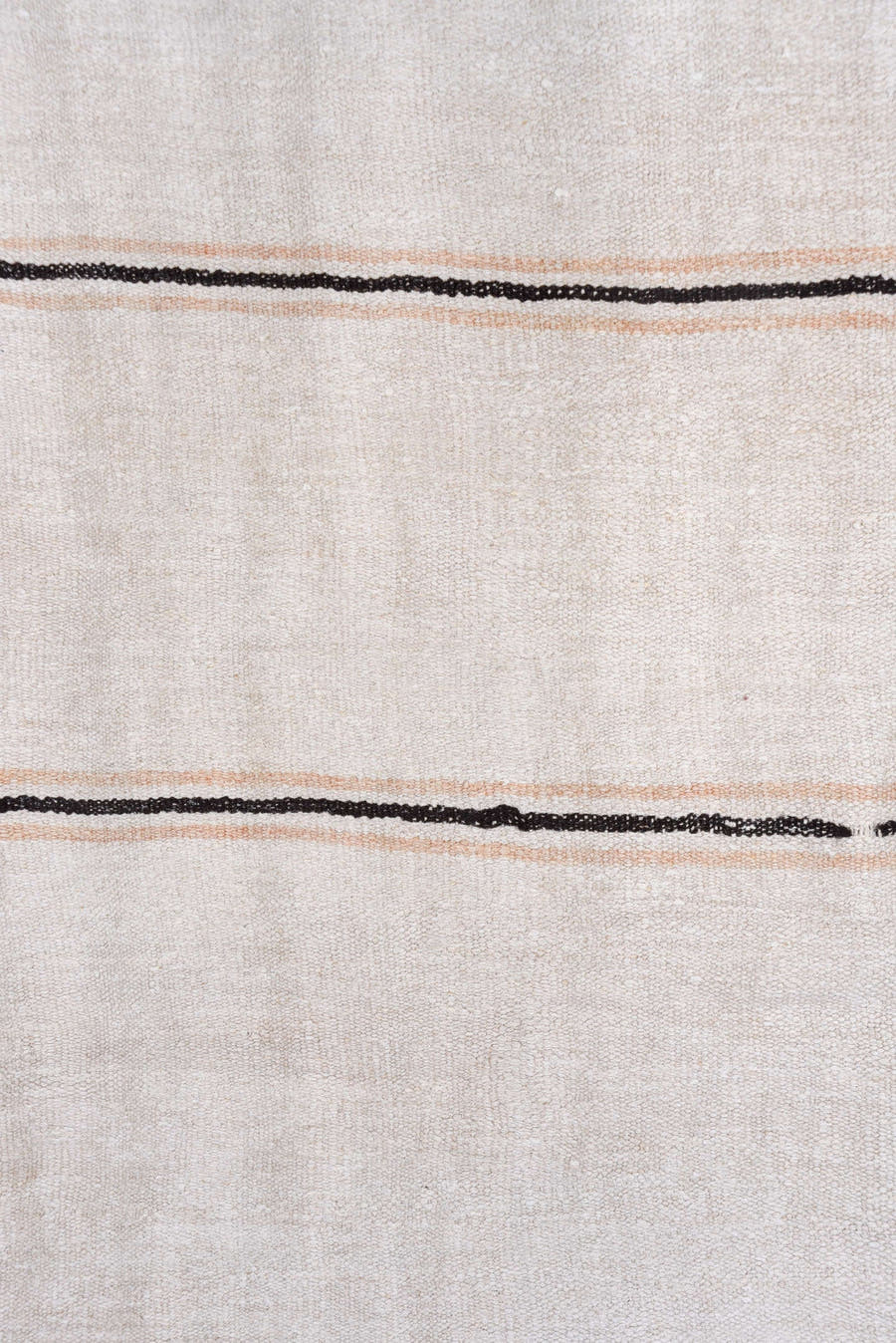 5' x 11' one-of-a-kind handmade vintage Hemp Kilim runner rug. Color palette: ivory, charcoal, taupe, cream, gray, black