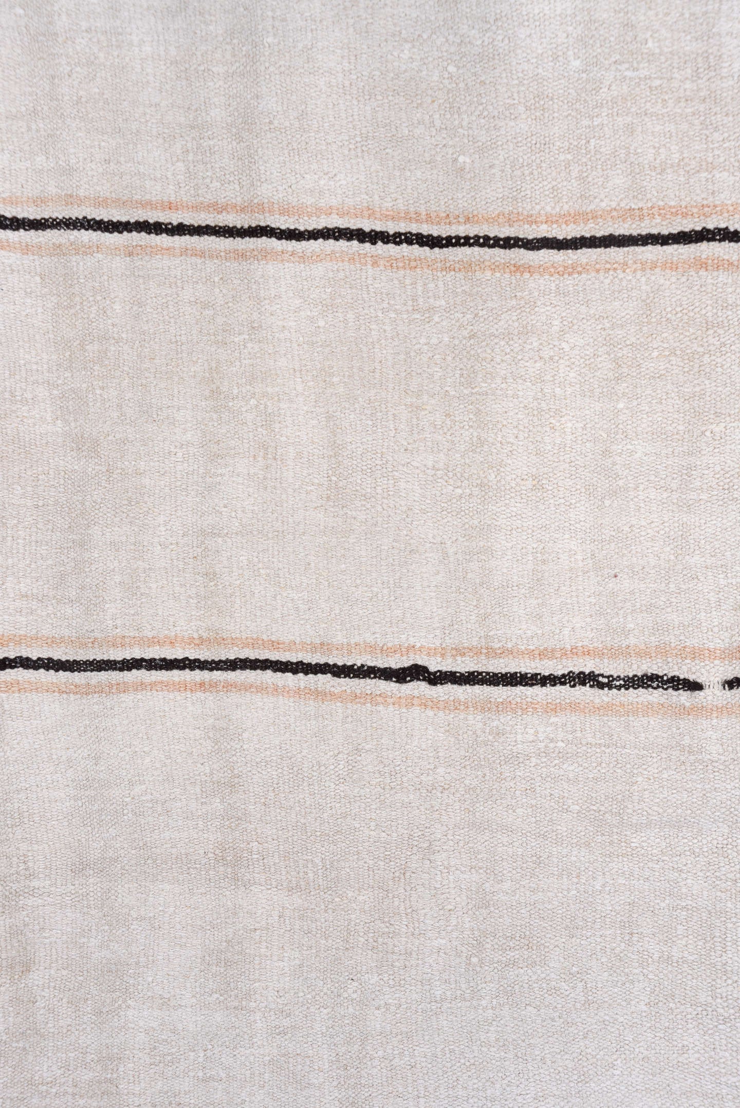 5' x 11' one-of-a-kind handmade vintage Hemp Kilim runner rug. Color palette: ivory, charcoal, taupe, cream, gray, black