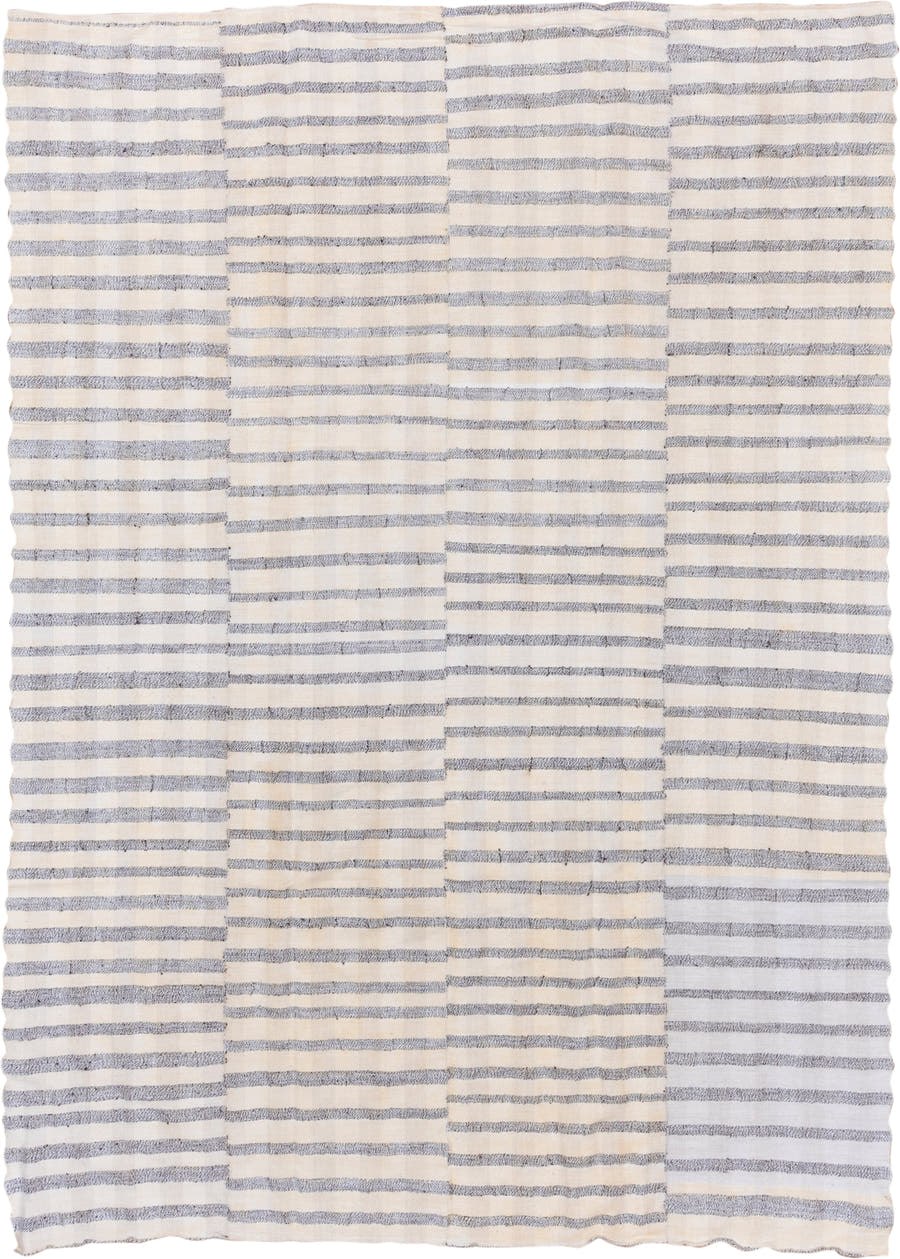 7' x 10' one-of-a-kind handmade vintage Textile large size rug. Color palette: ivory, slate, cream, taupe, gray, beige