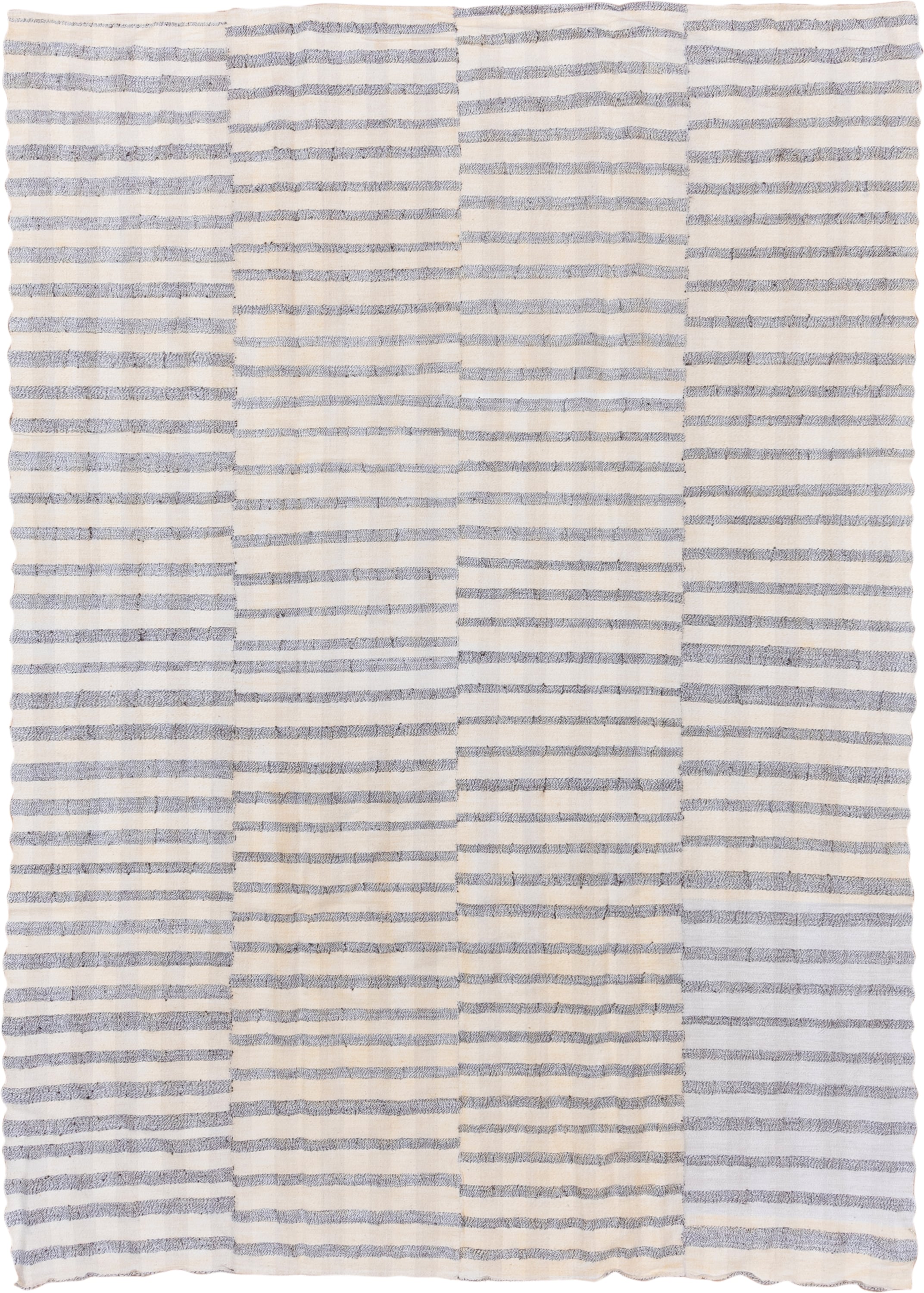 7' x 10' one-of-a-kind handmade vintage Textile large size rug. Color palette: ivory, slate, cream, taupe, gray, beige