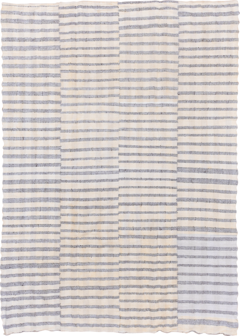 7' x 10' one-of-a-kind handmade vintage Textile large size rug. Color palette: ivory, slate, cream, taupe, gray, beige