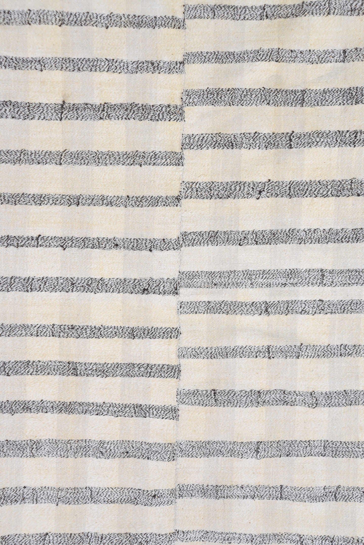 7' x 10' one-of-a-kind handmade vintage Textile large size rug. Color palette: ivory, slate, cream, taupe, gray, beige