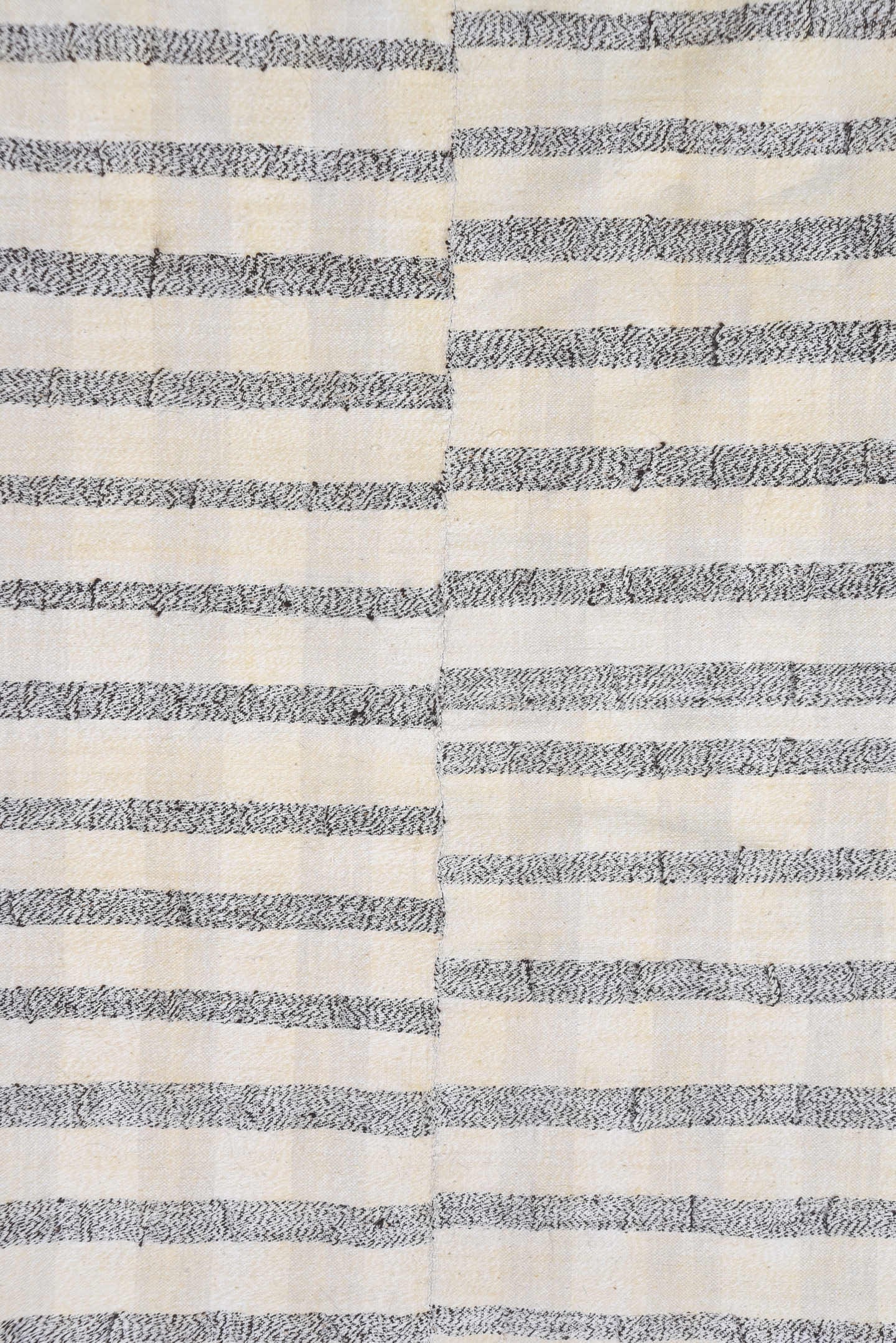 7' x 10' one-of-a-kind handmade vintage Textile large size rug. Color palette: ivory, slate, cream, taupe, gray, beige