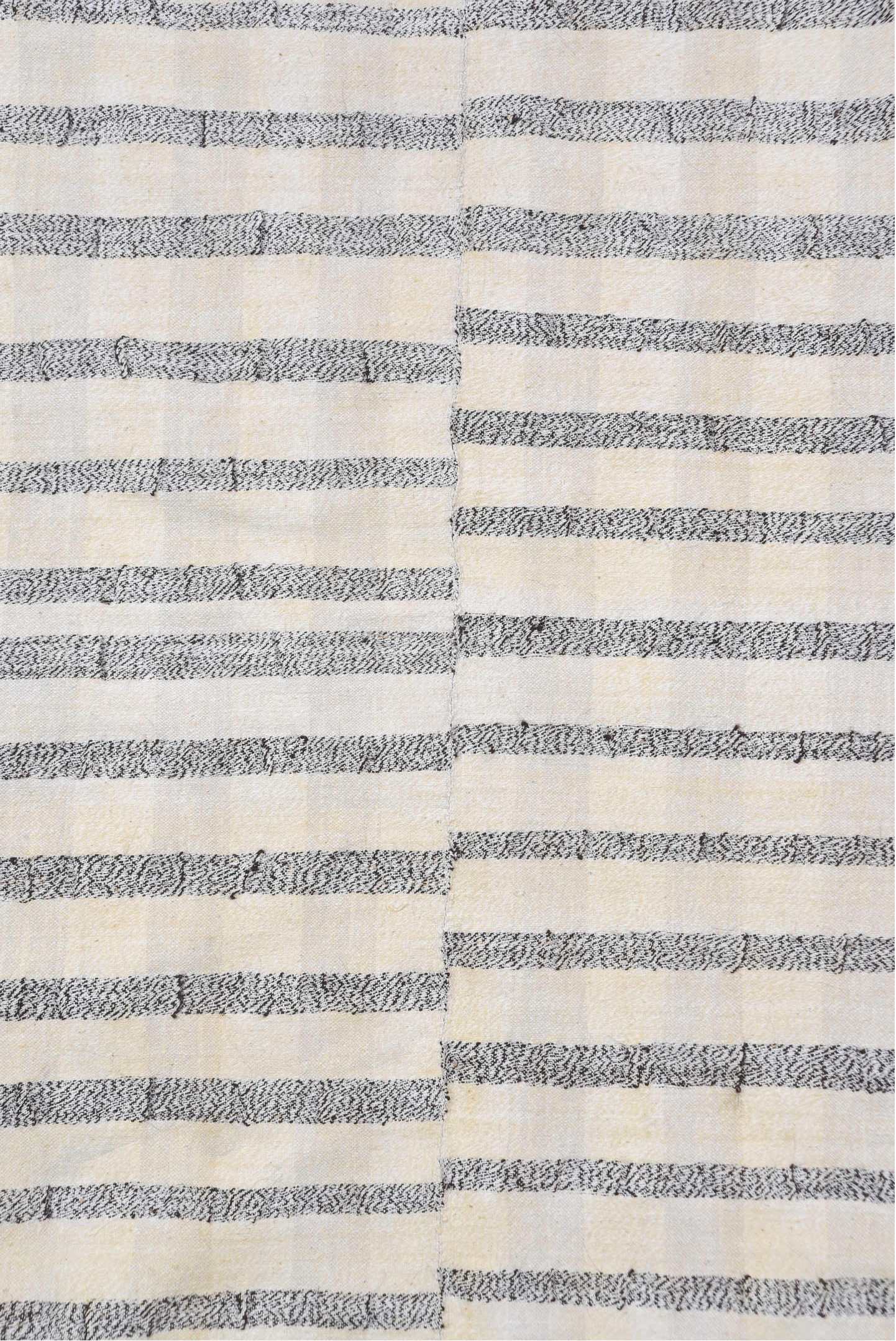 7' x 10' one-of-a-kind handmade vintage Textile large size rug. Color palette: ivory, slate, cream, taupe, gray, beige