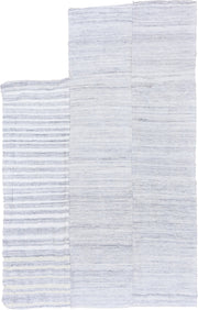 7' x 11' one-of-a-kind handmade vintage Hemp Kilim large size rug. Color palette: ivory, pale blue, light gray, light blue