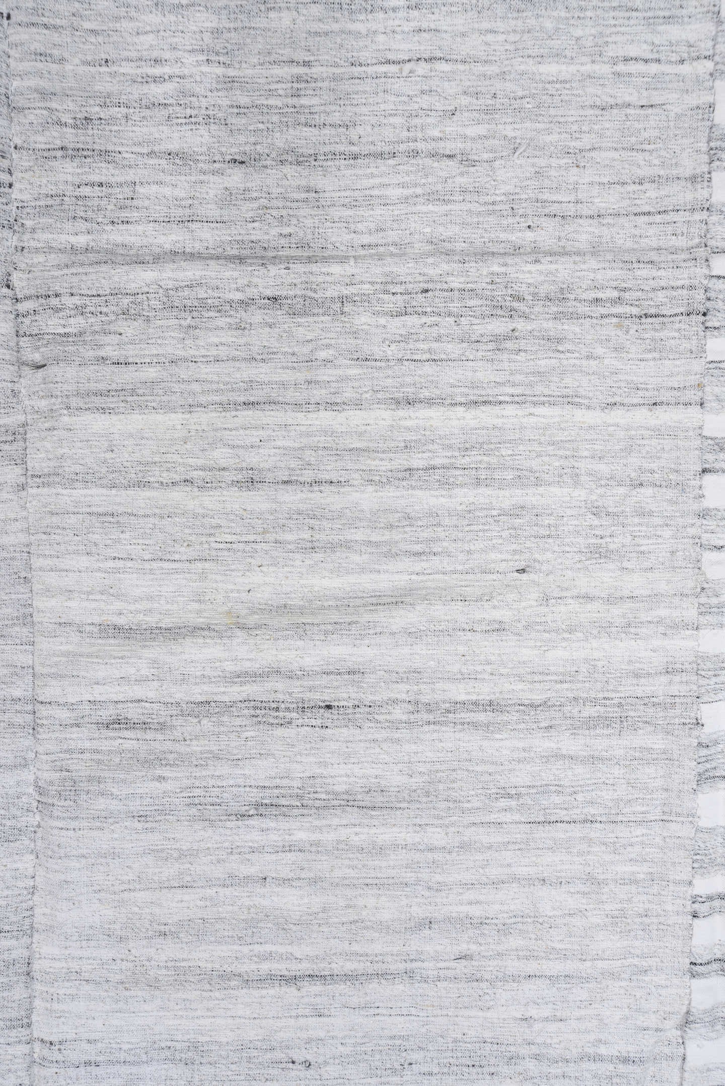 7' x 11' one-of-a-kind handmade vintage Hemp Kilim large size rug. Color palette: ivory, pale blue, light gray, light blue
