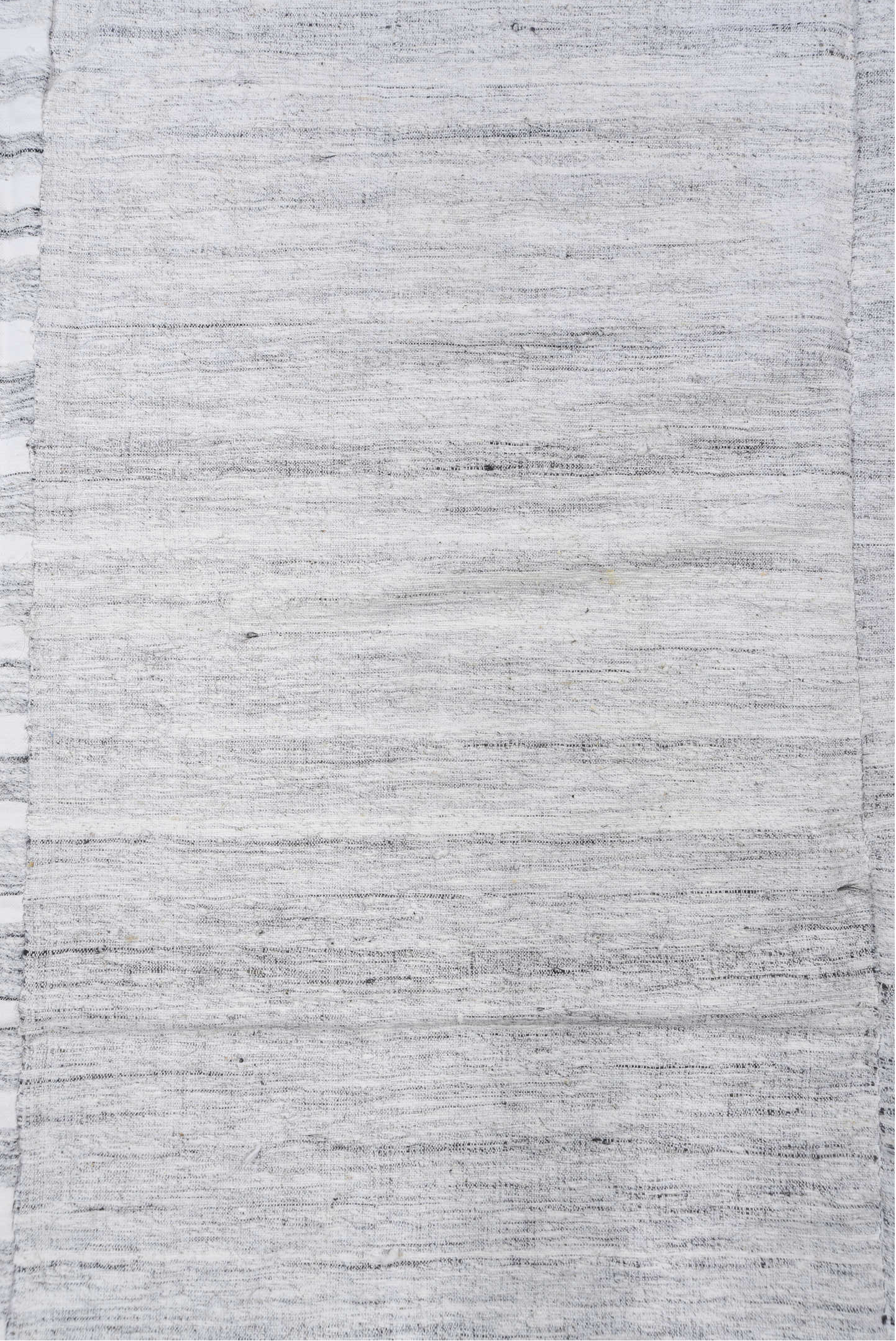 7' x 11' one-of-a-kind handmade vintage Hemp Kilim large size rug. Color palette: ivory, pale blue, light gray, light blue