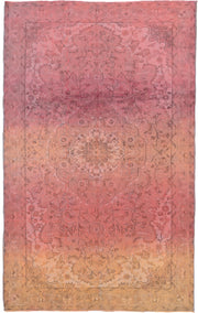 5' x 9' one-of-a-kind handmade vintage Sparta medium size rug. Color palette: rose, blush, apricot, gold, terra cotta, taupe