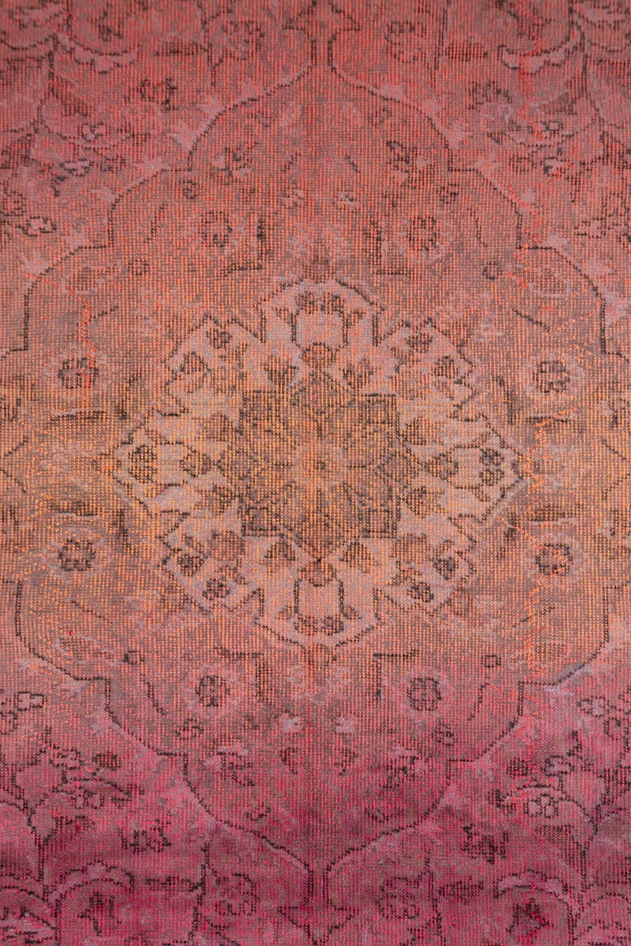 5' x 9' one-of-a-kind handmade vintage Sparta medium size rug. Color palette: rose, blush, apricot, gold, terra cotta, taupe