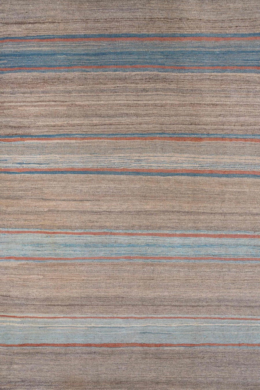 8' x 11' one-of-a-kind handmade vintage Kilim large size rug. Color palette: taupe, sky blue, slate, rust, ivory, beige