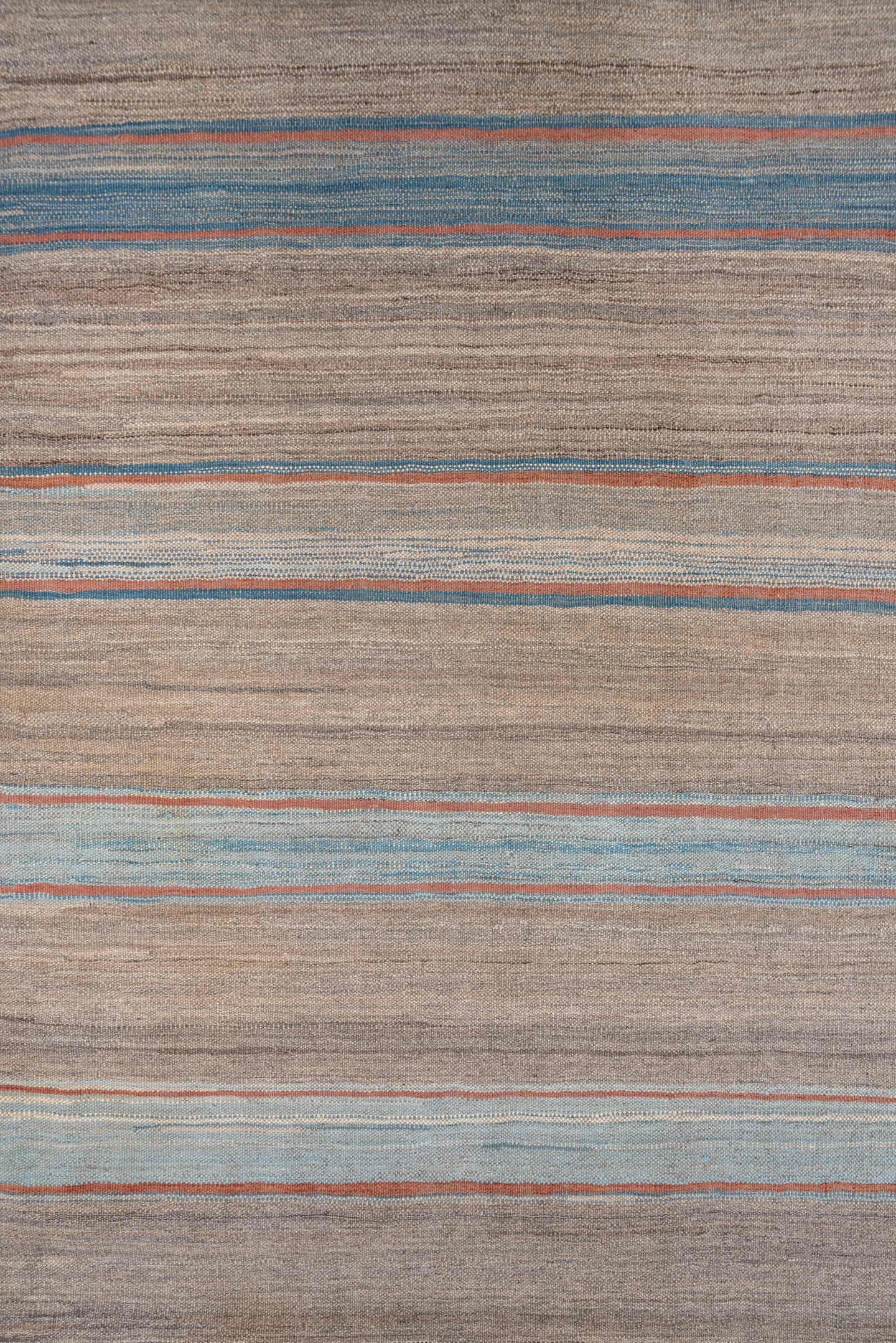 8' x 11' one-of-a-kind handmade vintage Kilim large size rug. Color palette: taupe, sky blue, slate, rust, ivory, beige