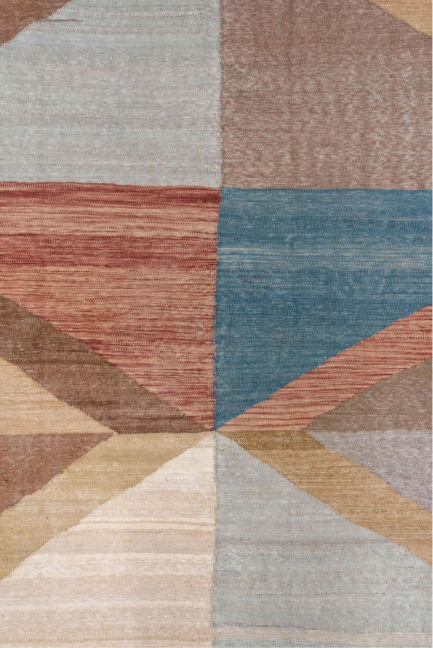 6' x 8' one-of-a-kind handmade vintage Kilim medium size rug. Color palette: taupe, ivory, dusty blue, rose, sand, camel