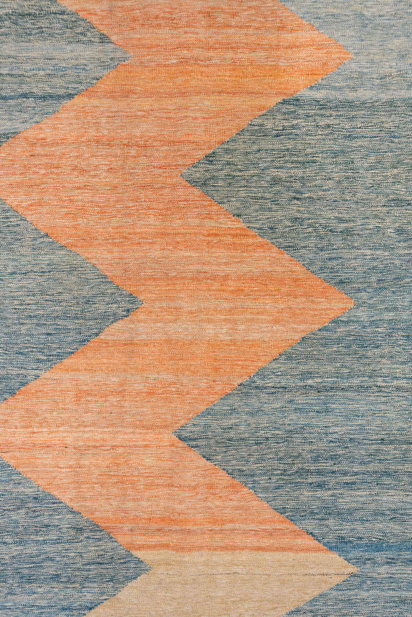 8' x 11' one-of-a-kind handmade vintage Kilim large size rug. Color palette: blue, peach, sky_blue, sand, slate, teal