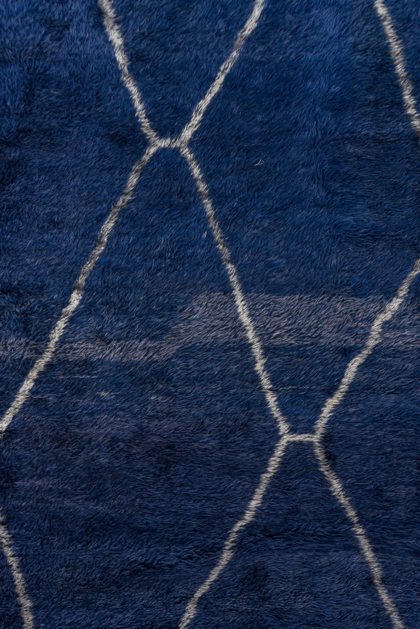 3' x 15' one-of-a-kind handmade vintage Moroccan runner rug. Color palette: navy, ivory, slate, blue, gray